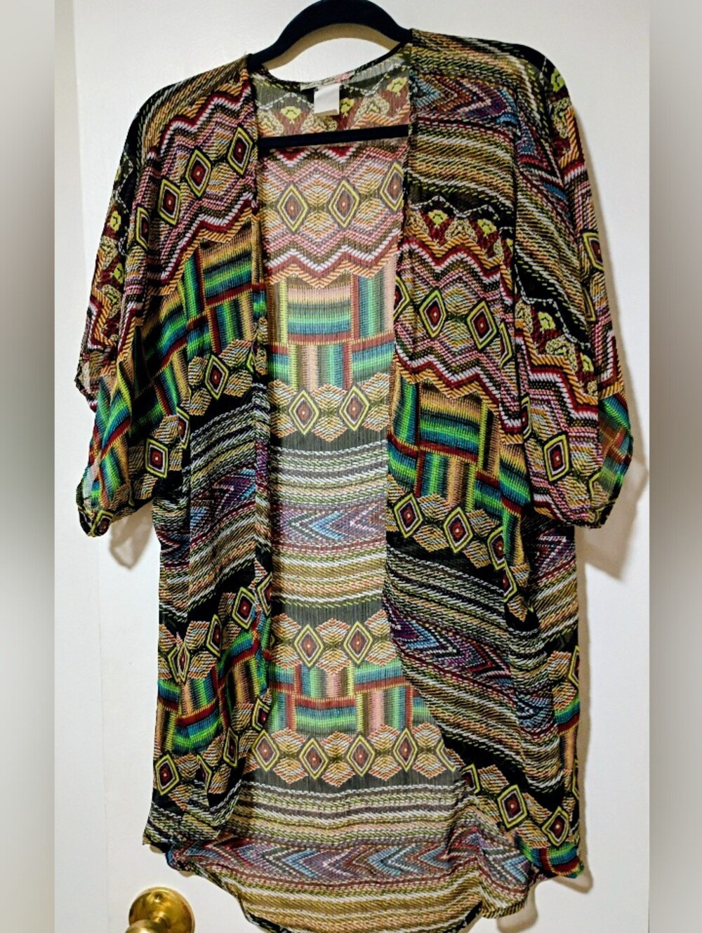 Loved Squared Colorful Geometric Open Kimono Cardigan